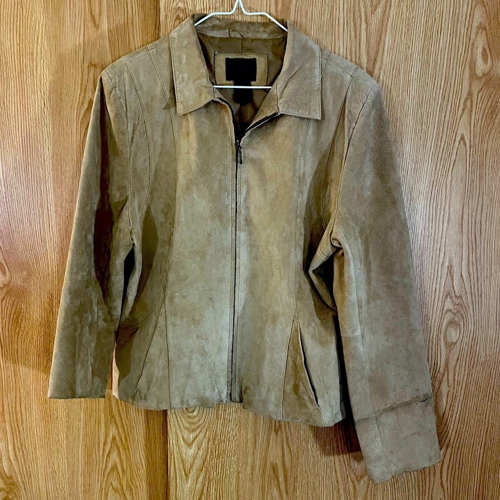 John Paul Richard Tan Suede Leather Trucker Style Full Zip Jacket